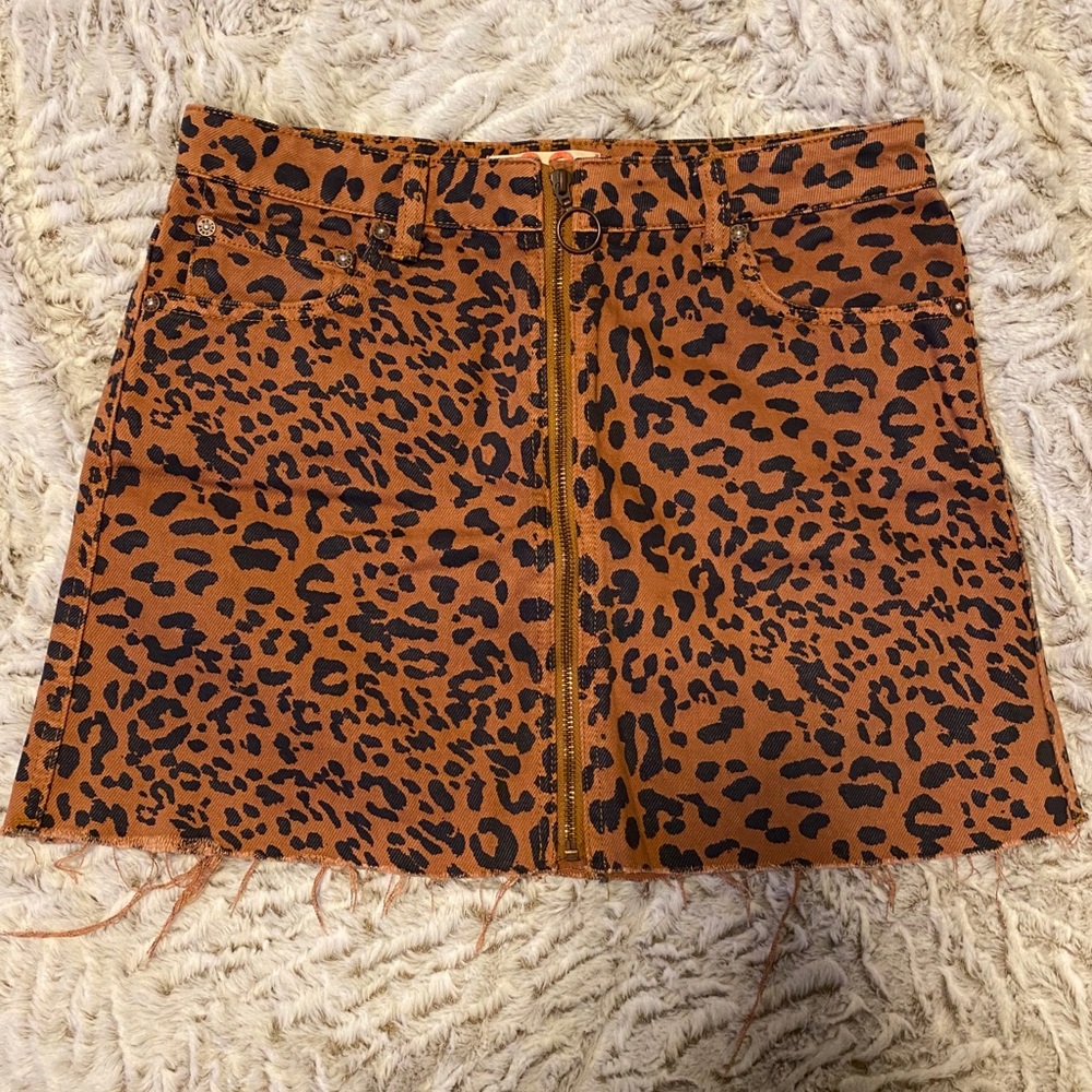Free People Cheetah Print Denim Skirt